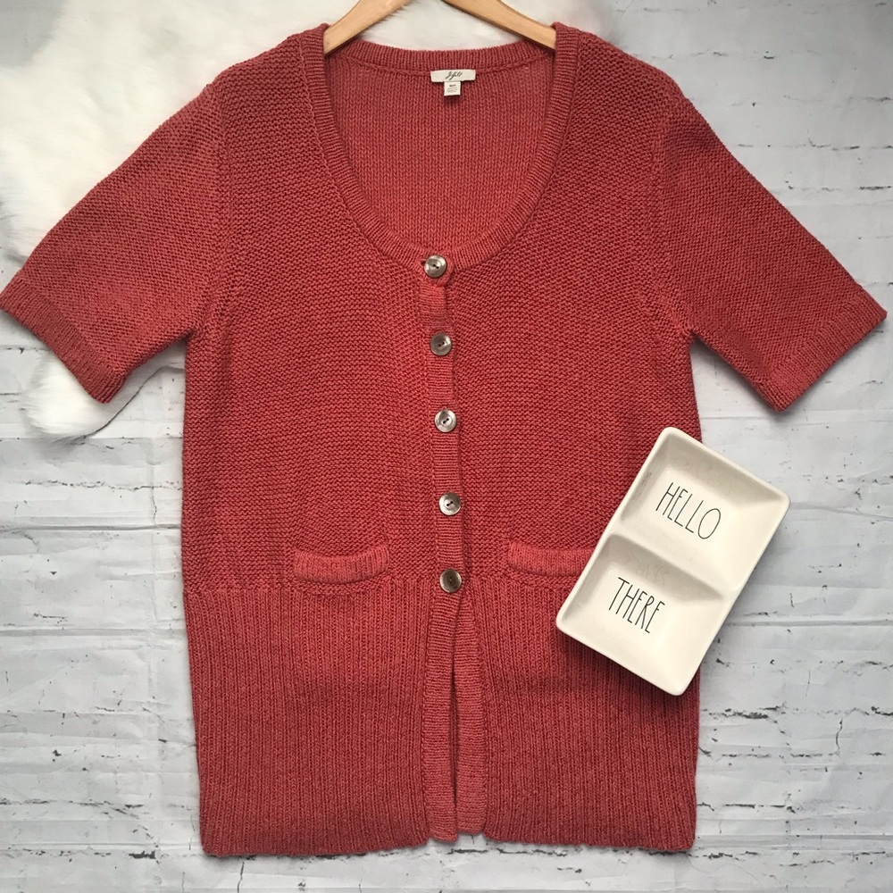 J.Jill Coral Orange Knit Sweater Cardigan Petites Medium - Picture 3 of 8